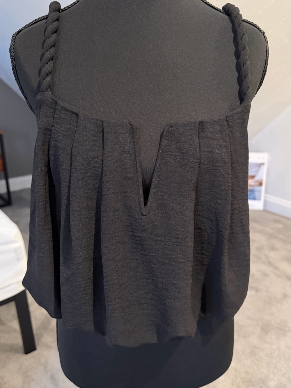 Black Braided Strap V-Neck Flowy Tank